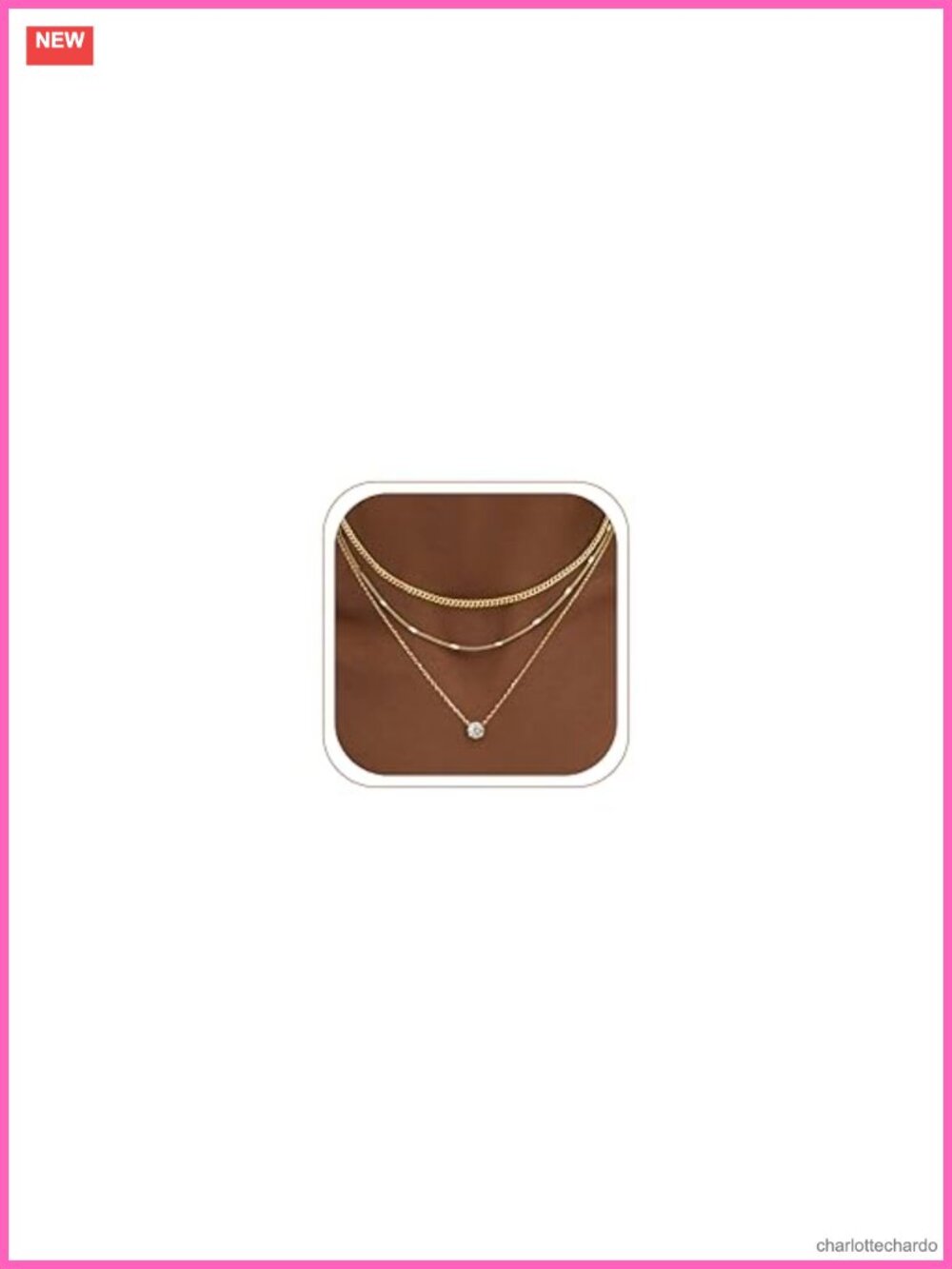 Layered Gold Plated Necklace Set with Cubic Zirconia Pendant, Choker Chain,